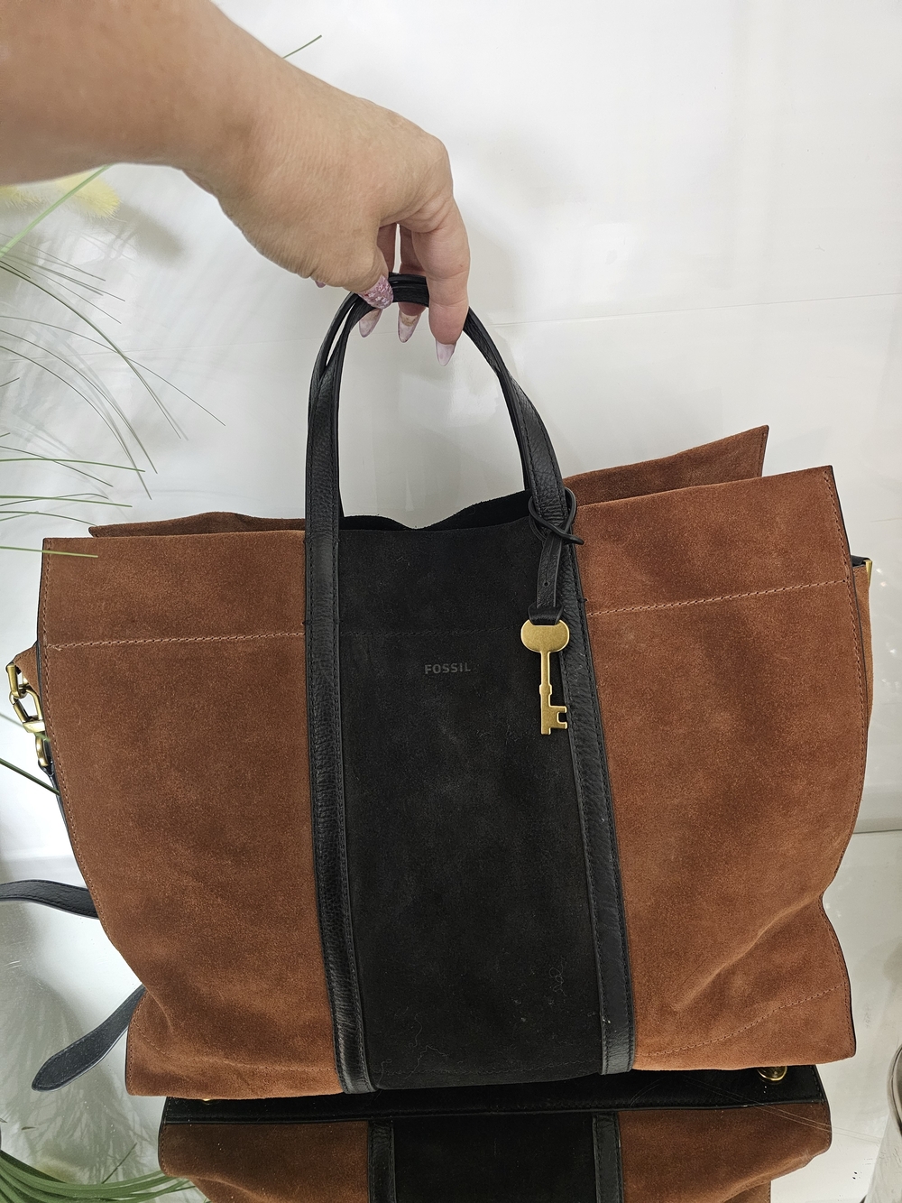 Fossil Brown Carmen Shopper  and Black Suede Tote Bag